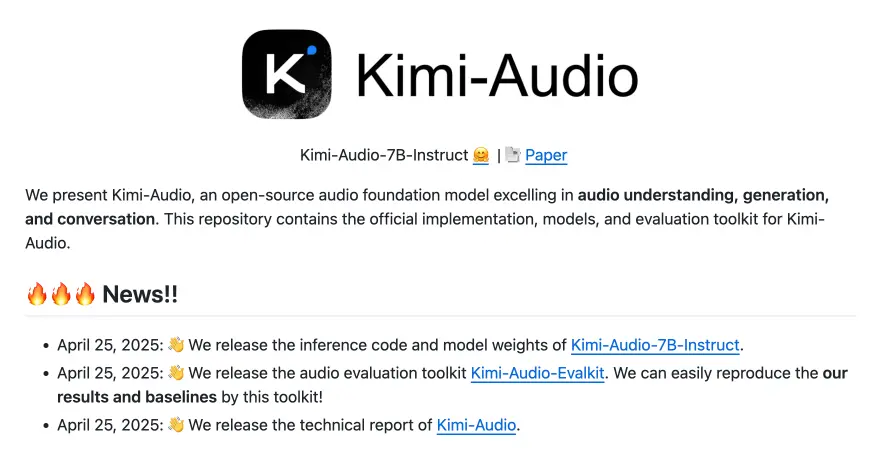 MoonshotAI开源Kimi-Audio,重新定义音频处理领域 MoonshotAI开源Kimi-Audio,重新定义音频处理领域