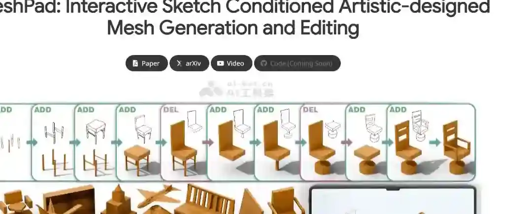 MeshPad – 草图驱动的AI 3D网格生成与编辑工具 MeshPad – 草图驱动的AI 3D网格生成与编辑工具